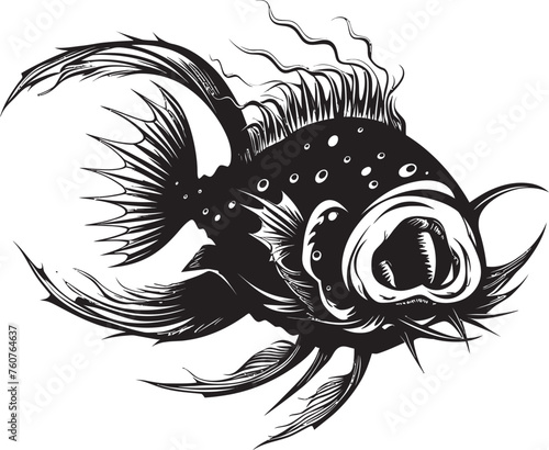 Malignant Mariner Angular Creature Fish Vector Logo with Sinister Touch Sinister Swim Evil Angular Fish Emblem with Malevolent Impression