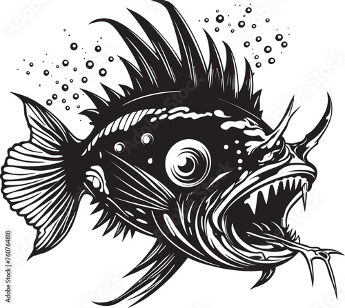 Malevolent Motion Angular Creature Fish Vector Logo with Wicked Aura Abyssal Abomination Sinister Angular Fish Icon with Sinister Undertones