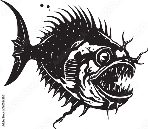 Serrated Scales Angular Creature Fish Iconic Symbol Malignant Migration Evil Angler Fish Vector Emblem