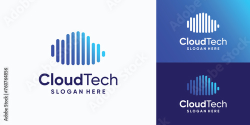 Cloud shape technology connection vector logo design with modern, simple, clean and abstract style.