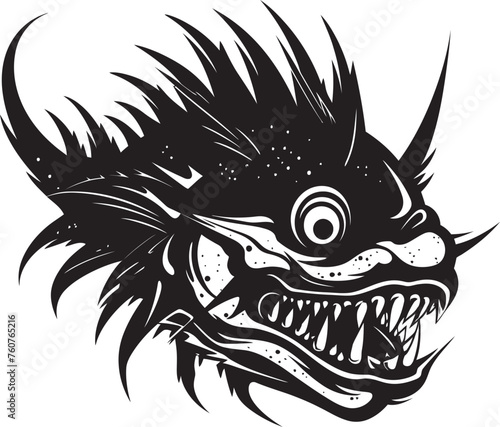 Cursed Crawler Angular Creature Icon Demonic Defender Sinuous Fish Vector Design