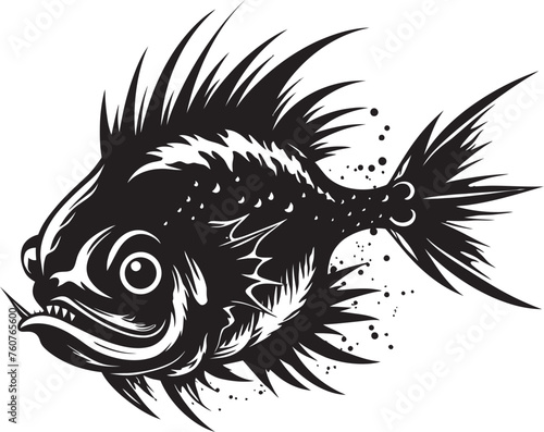 Dark Leviathan Sinister Angular Creature Emblem Ghostly Goliath Eerie Fish Vector Illustration