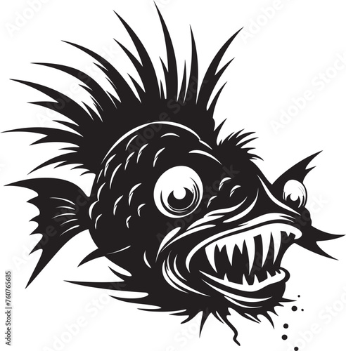 Vile Voyager Sinuous Fish Vector Symbol Ghastly Guardian Angular Fish Iconography