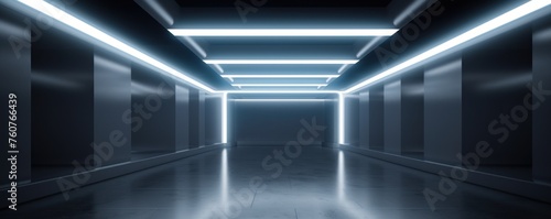 White neon tunnel entrance path design seamless tunnel lighting neon linear strip backgrounds © Zickert