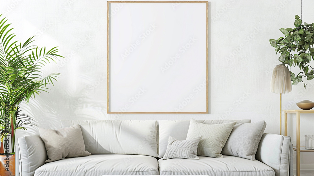 Fototapeta premium Mock up poster frame in interior background, 3D render illustration