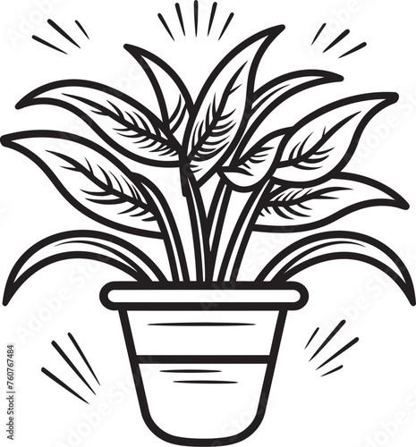 Eden Escape Wide Leaves Emblem Art Rainforest Retreat Plant Pot Vector Concept