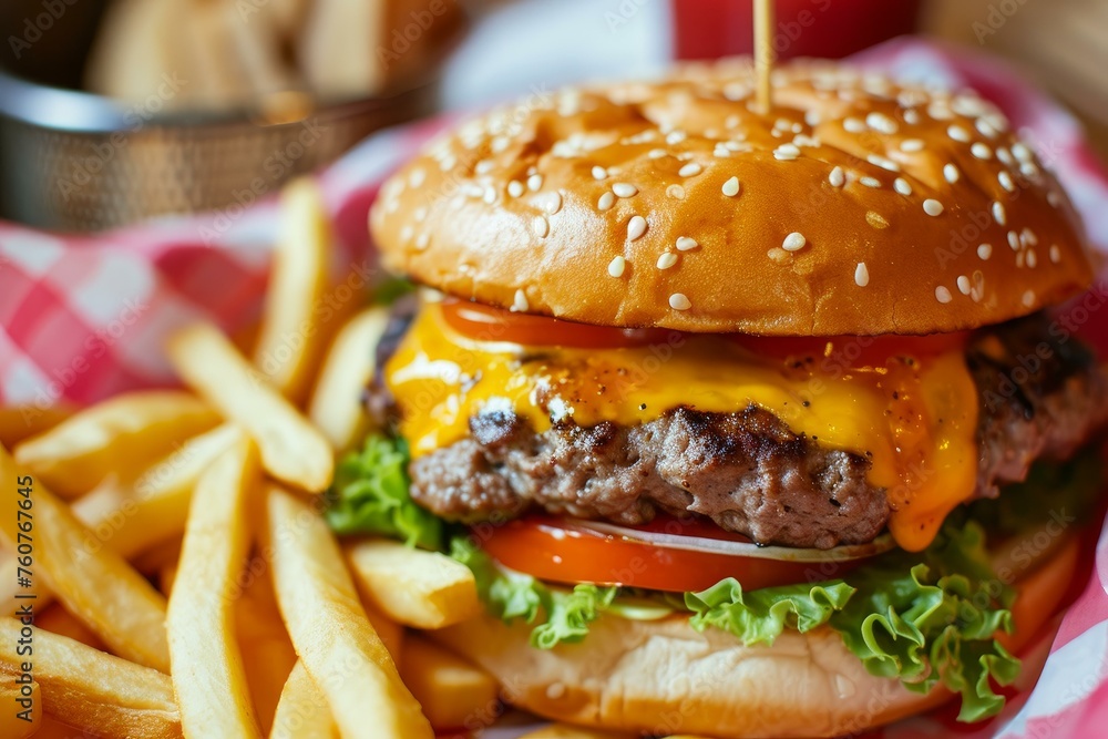Juicy American beef burger. Restaurant delicious. Generate Ai Juicy American beef burger. Restaurant delicious. Generate Ai