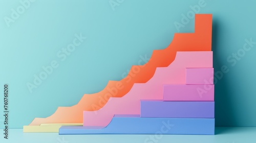 paper step gradient with ascending stairs on a blue background. Minimalistic business growth and success concept for design and print.