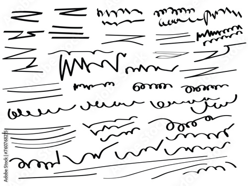 Underline brushstock set defarent doodle line black pincel hand drawn divider collection.