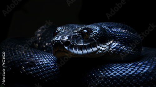 close up of a black python snake