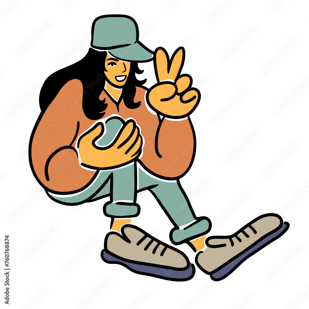 color cartoon girl sitting in doodle style. template for print advertising poster sticker icon illustration. color cartoon girl sitting in doodle style. template for print advertising poster sticker icon illustration.