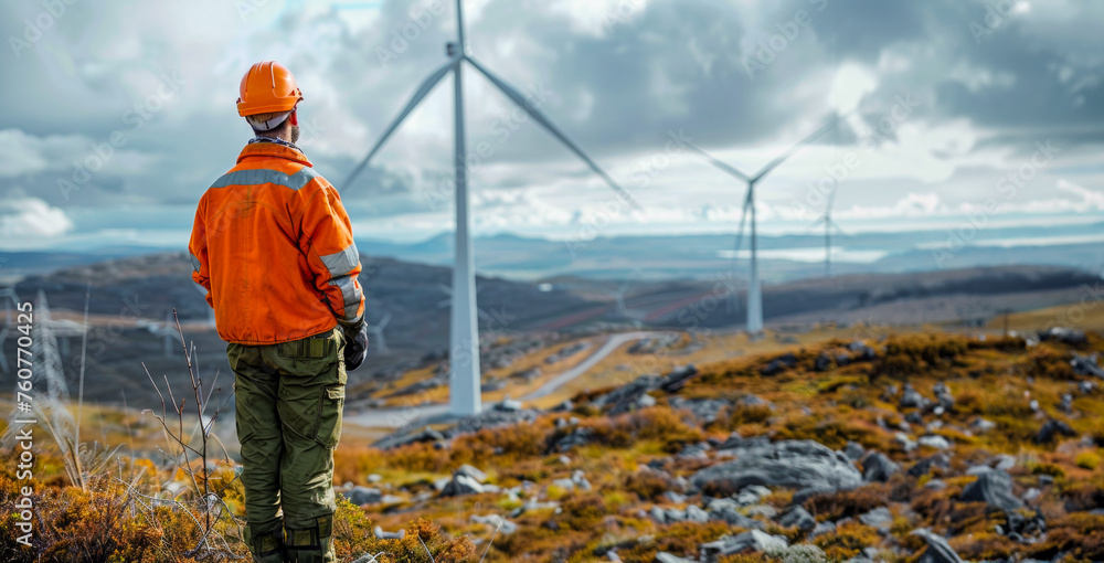 Engineer in safety gear at wind farm Engineer in safety gear at wind farm