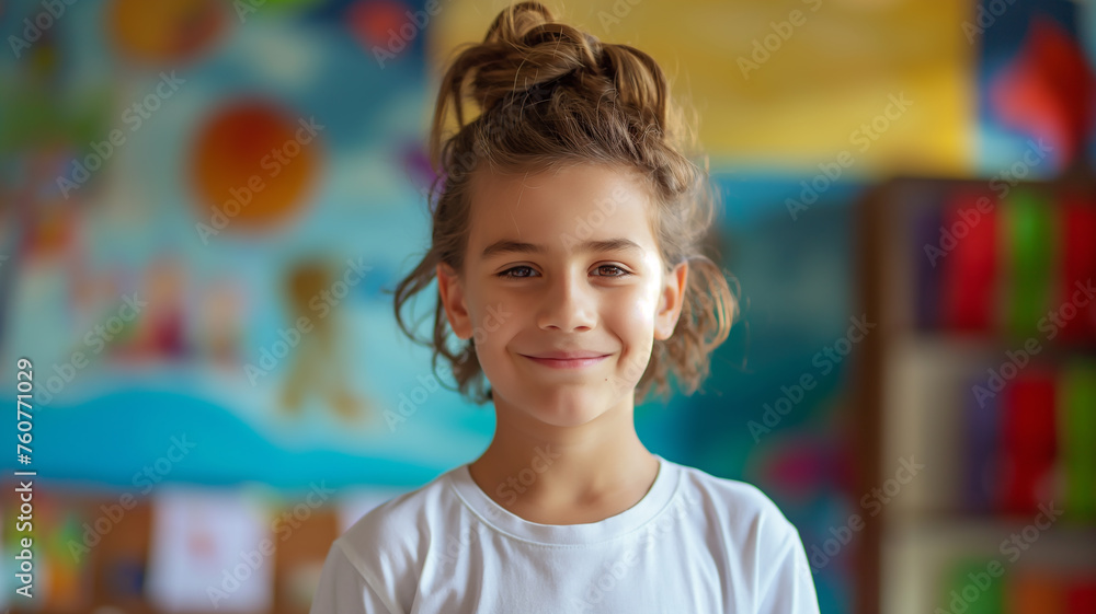 beautiful smiling young brunette child at the school beautiful smiling young brunette child at the school