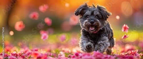 Wallpaper Mural A white Maltese dog running under the cherry blossom tree, green grass, pink petals, spring breeze, blue sky, romantic atmosphere, natural lighting and shadows,suuny,spring, wide angle, Wallpaper Torontodigital.ca