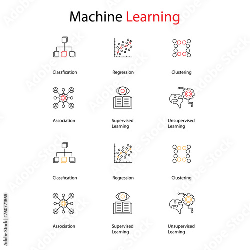 Machine Learning Icons Essential Tools for Data Science Vector Icon Design Set
