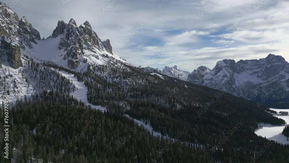 Dolomites. The lakes of Misurina and Antorno at the foot of the Tre Cime di Lavaredo. Fairytale winter Dolomites. The lakes of Misurina and Antorno at the foot of the Tre Cime di Lavaredo. Fairytale winter