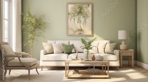Light Green and Beige Infuse your space with a natural and calming vibe using light green walls and beige furnishings.