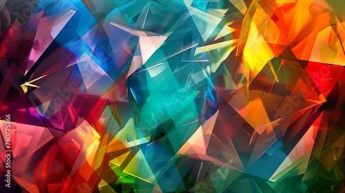 A digital artwork featuring geometric shapes in a rainbow of colors, creating a visually striking and modern design.