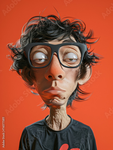 Bold Caricature: Slim Asian Teen with Sunglass and Curly Hair
