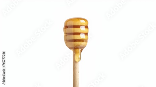 Honey dripping from honey dipper isolated on white background.