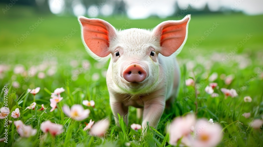 Enchanting small piglet in a picturesque rural farmyard, evoking a heartwarming scene
