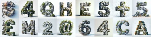 Granite polygonal 3D Lettering Typeface. AI generated illustration photo