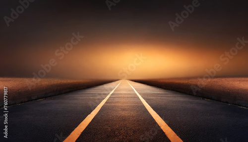 Dark asphalt road with warm cinematic background