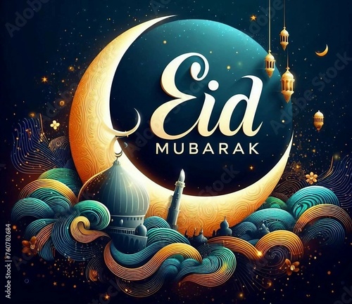 Eid celebration image with eid mubarak. photo