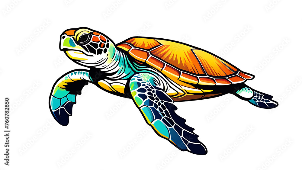 Fototapeta premium illustration of cute sea turtle isolated on white background