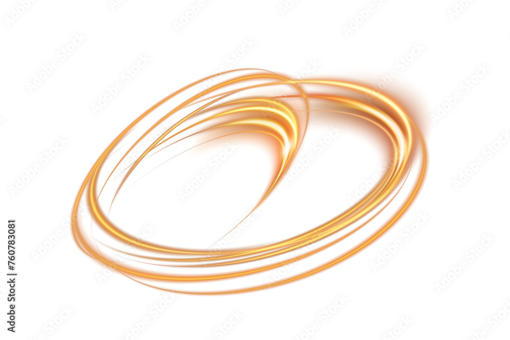 Fototapeta premium Abstract light lines of motion and speed with sparks of yellow color. Light everyday luminous effect. Semicircular wave. Light trace curve swirl. PNG.
