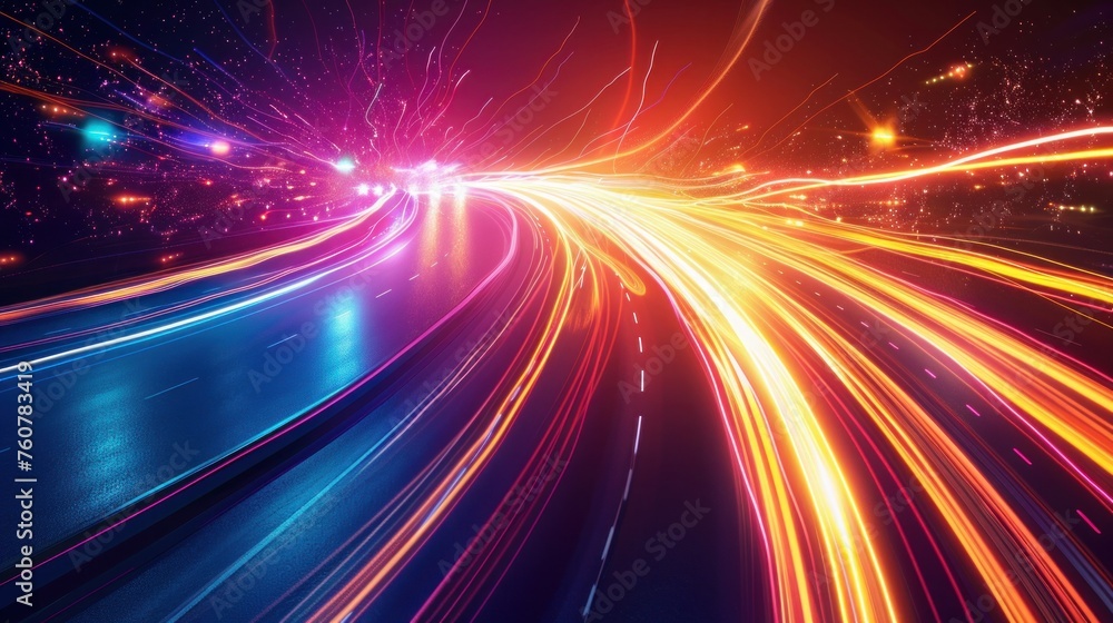 A mesmerizing vector illustration showcasing dynamic lights streaking across a dark background A mesmerizing vector illustration showcasing dynamic lights streaking across a dark background
