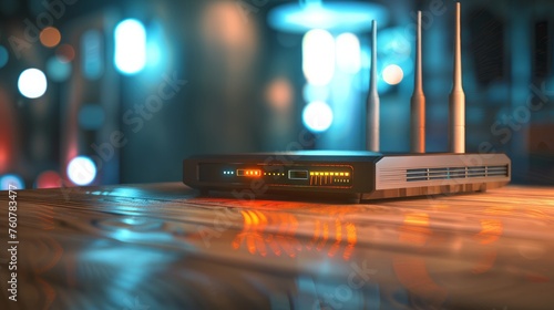 A sleek wireless Wi-Fi router, equipped with two prominent antennas