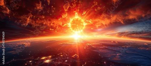 Sun's Glowing Red Eruption Illuminates Earth's Horizon in a Stunning Astrophotography Masterpiece