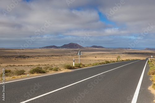The road to Famara beach. It is an untamed sports beach ideal for doing water sports