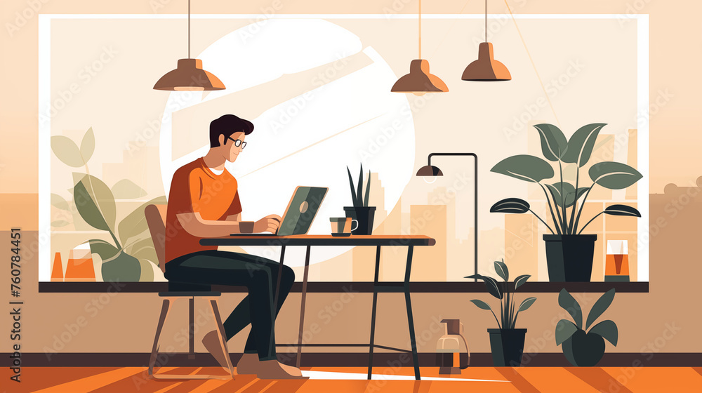 Fototapeta premium Remote working part of the new world of work, illustration