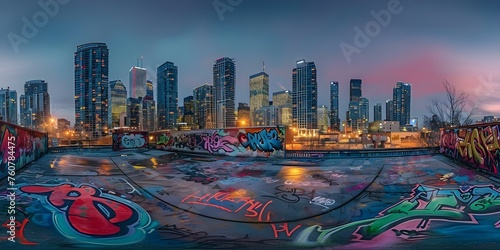A vibrant cityscape with graffiti skyscrapers and hip hop culture at night. Concept Cityscapes, Graffiti Art, Urban Culture, Night Photography, Hip Hop Influence