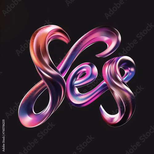 The word Yes, in shiny metallic colors in cursive tapered 3D strokes.