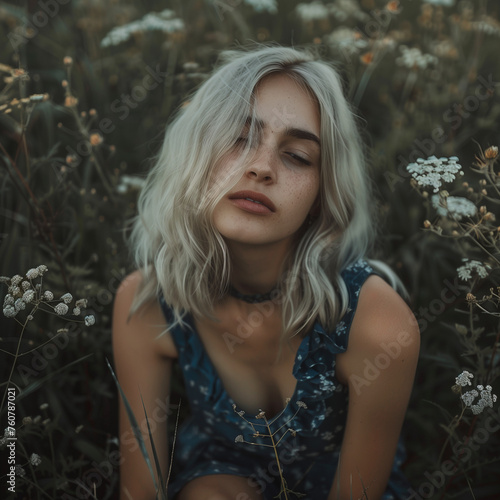 Young woman portrait boho aesthethic in nature 