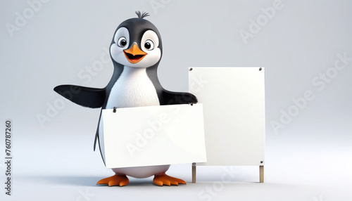 Penguin with a white sign for text. © 4K_Heaven
