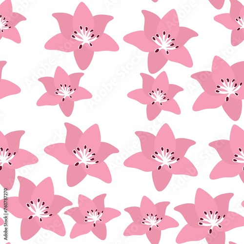 seamless pattern with pink lilies © AnaFlvia