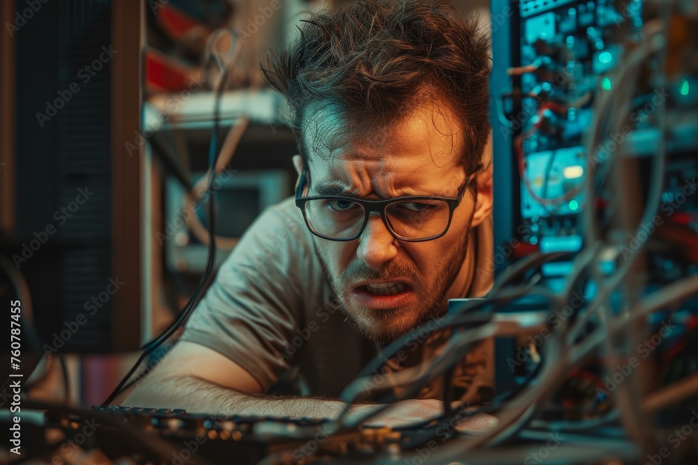 Irritated Angry system engineer hand point. Business man. Generate Ai Irritated Angry system engineer hand point. Business man. Generate Ai