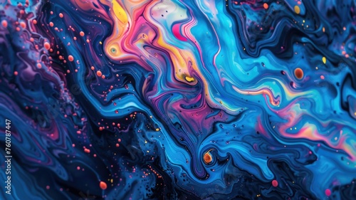 Vivid abstract fluid art with swirling colors - This image captures the dynamic movement of fluid art with bright contrasting colors creating a mesmerizing effect photo