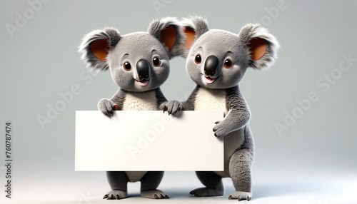 Koala bear holding a white banner for later text insertion. Generative AI.