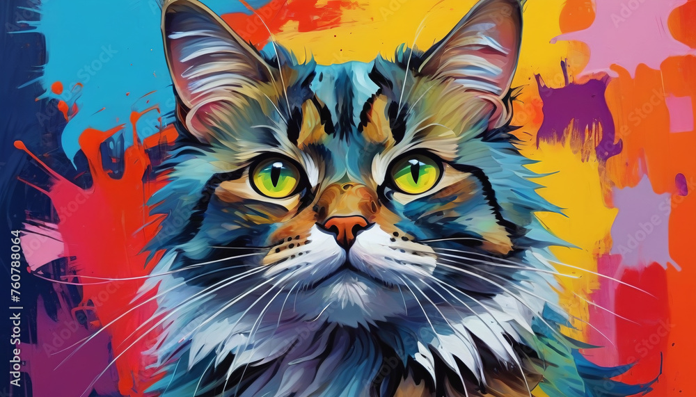 Colorful cat in printing colors. Generative AI.

