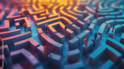 Maze of complex obstacles - business concept photo