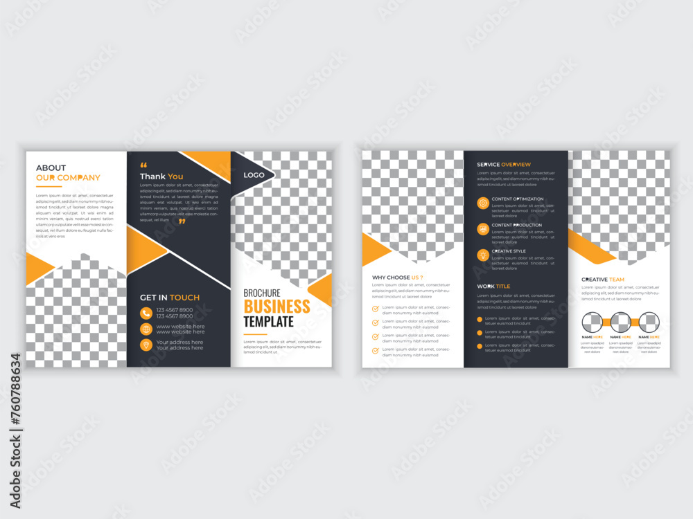 business trifold brochure design template - obrazy, fototapety, plakaty 