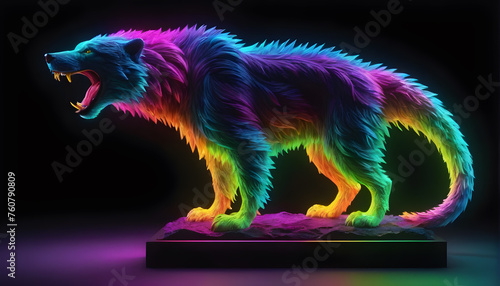 rowling Neon Abstract multicolored Wolf on a dark bokeh background