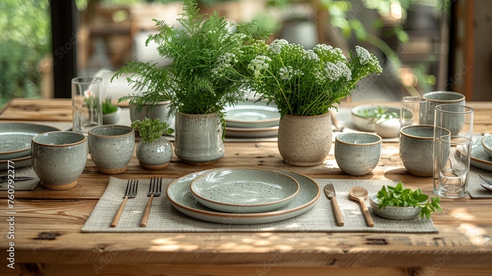 Tranquil Tabletop: Serene Beauty of Scandinavian Design with Neutral Tones and Natural Materials