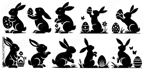 Joyful Easter Bunny Silhouette Collection - Festive Poses, Easter Bunny Vector