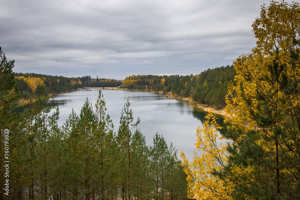 View to the Dubkalni Reservoir in Blue Hills of Ogre (Ogre Zilie Kalni). Latvia.